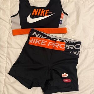 Nike Pro Black and Orange Dri-FIT Set